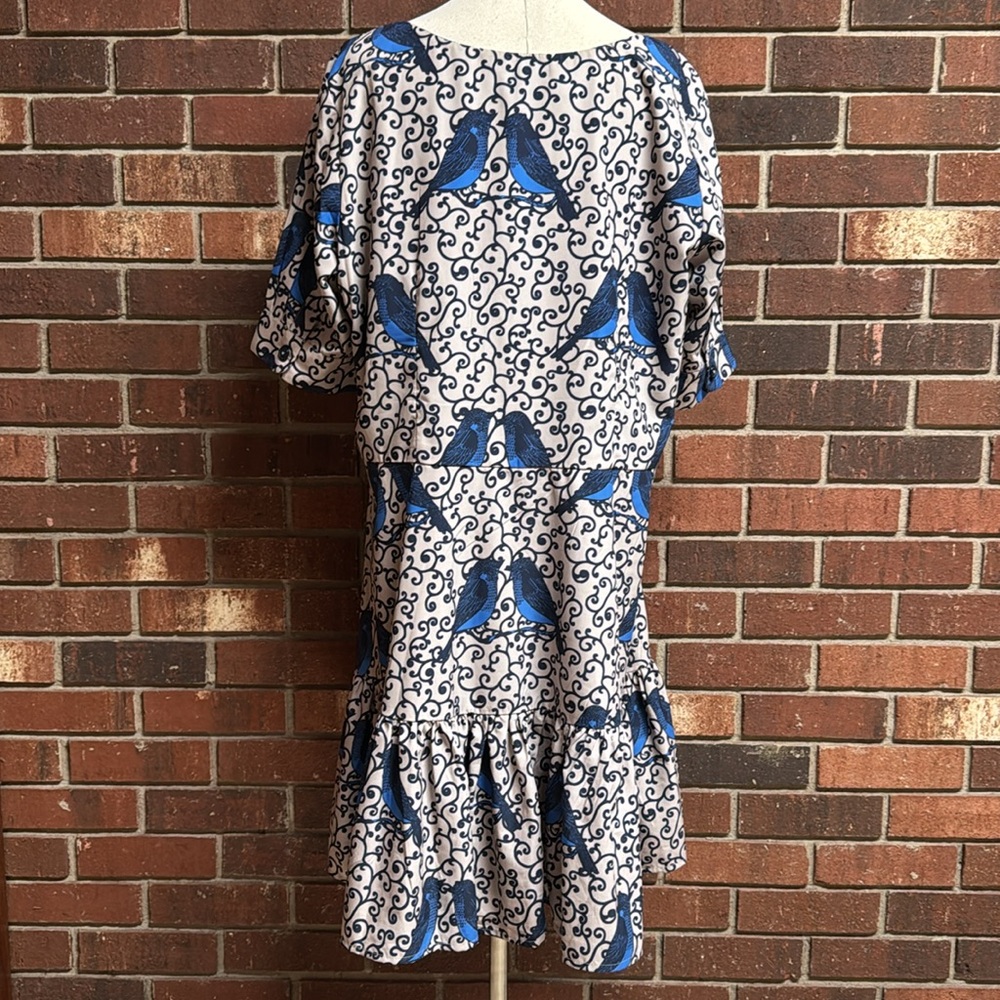 Eshakti Blue Bird Print Ruffle Hem Dress - Picture 5 of 10
